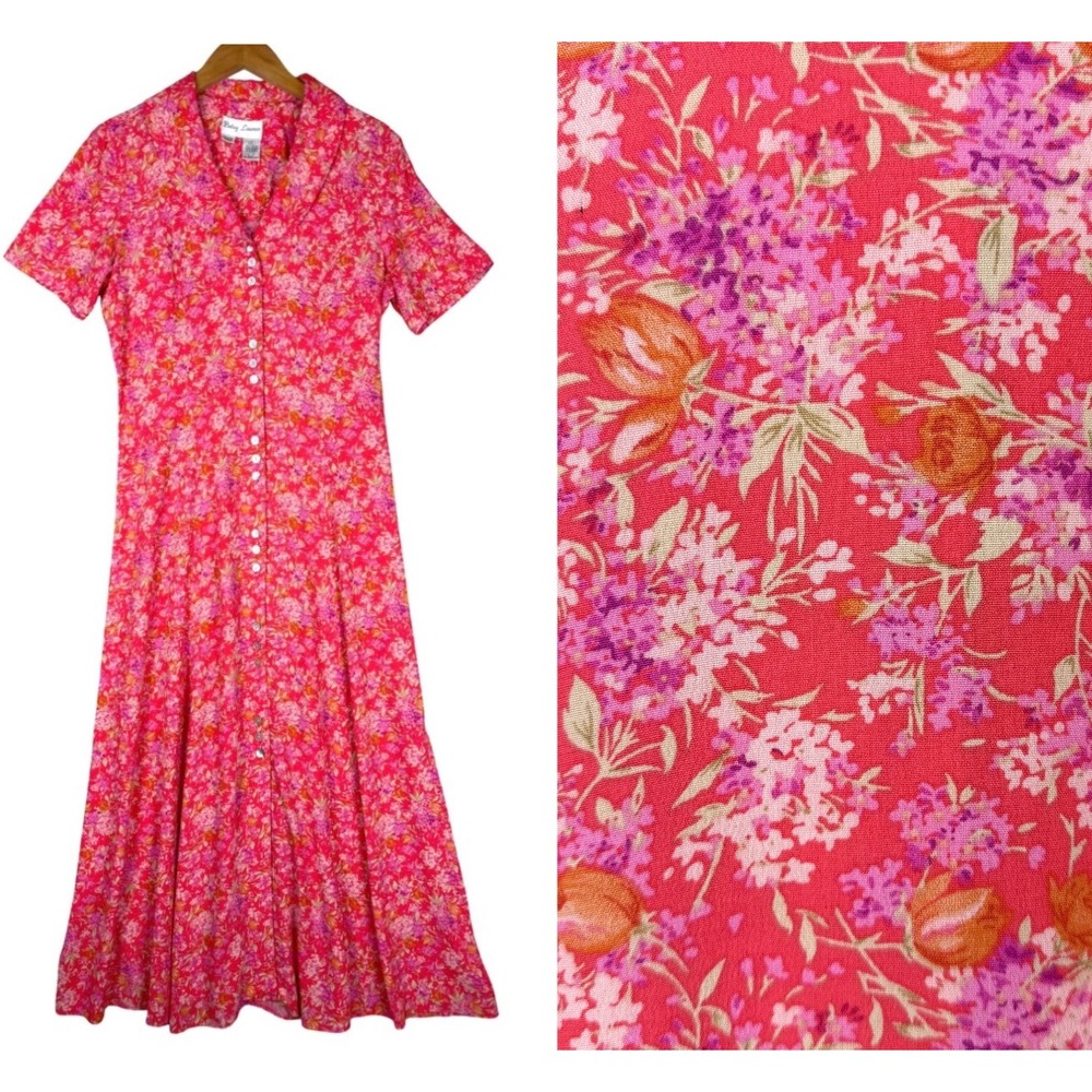 Betsy Lauren Vintage 90s Pink Floral Rayon Maxi Dress Cottagecore 8 1990s Garden
